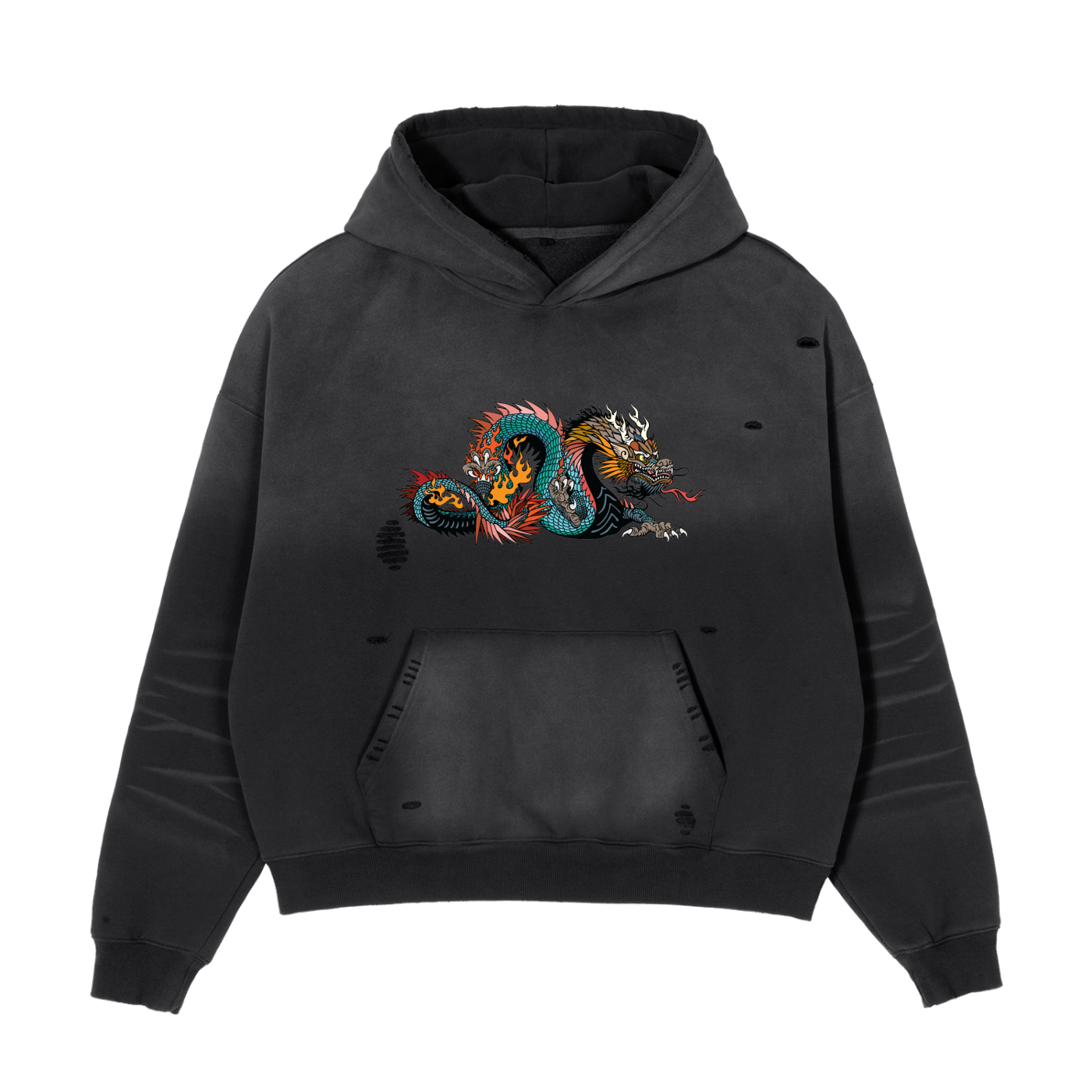2 Dragons Frayed Sunfade Hoodie