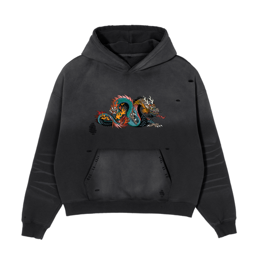 2 Dragons Frayed Sunfade Hoodie